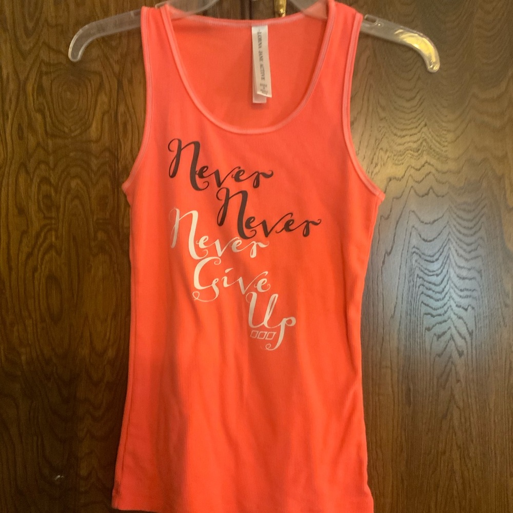 Lorna Jane Active Vibrant Coral Tank Top with Motivational Print